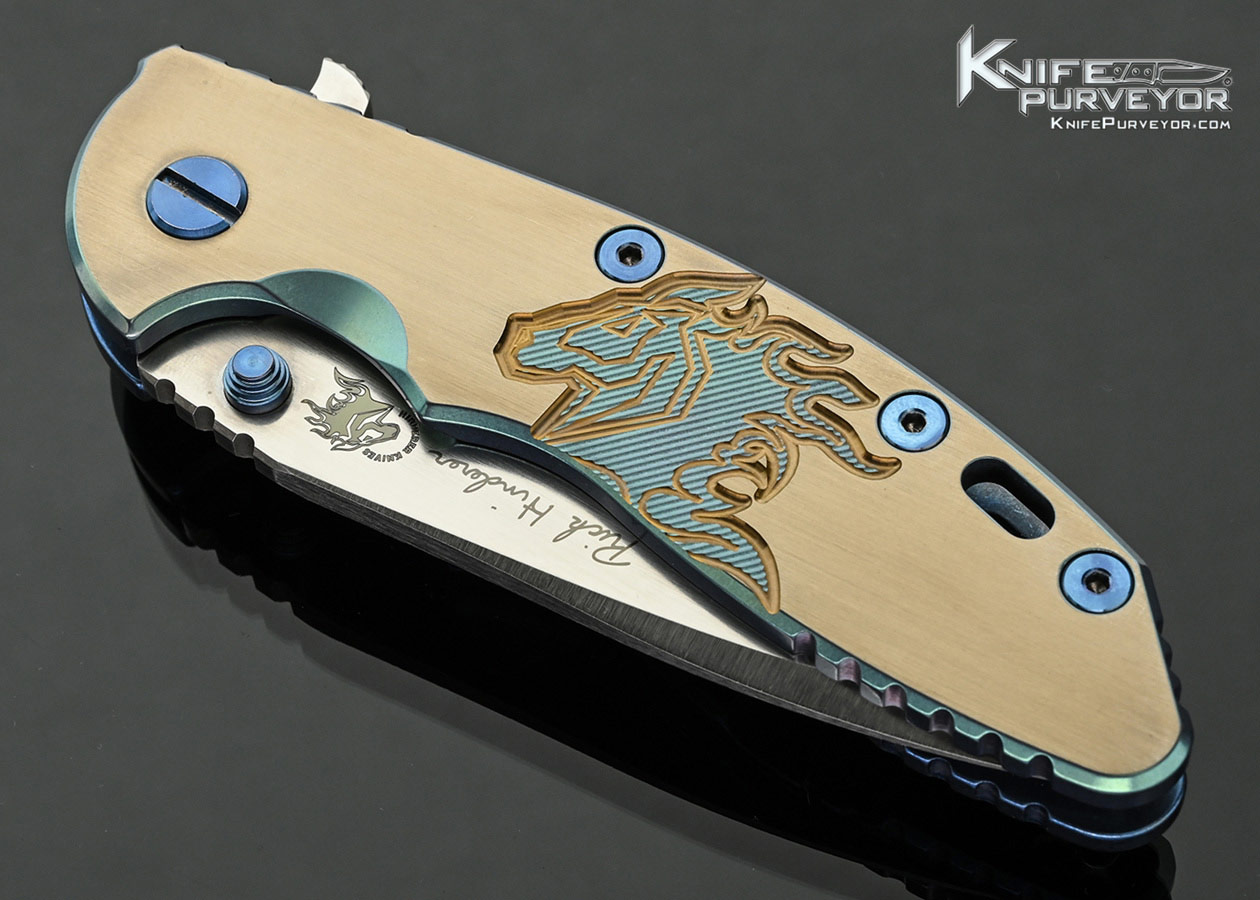 Rick-Hinderer-Custom-Knife-XM-18-3.5-Spanto-Titanium-with-HorseHead-Anodized-BlueBronze-