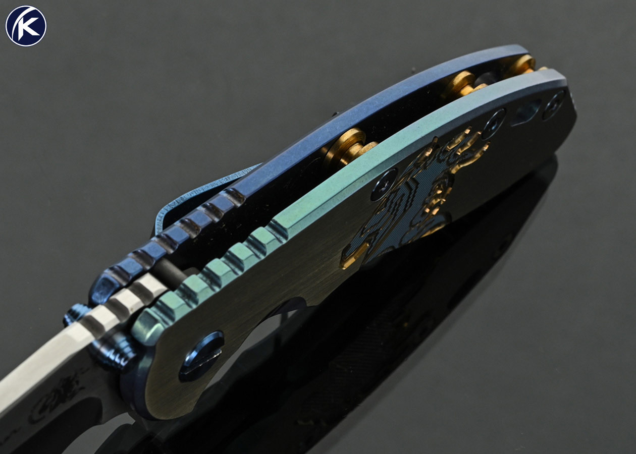 Rick-Hinderer-Custom-Knife-XM-18-3.5-Spanto-Titanium-with-HorseHead-Anodized-BlueBronze-