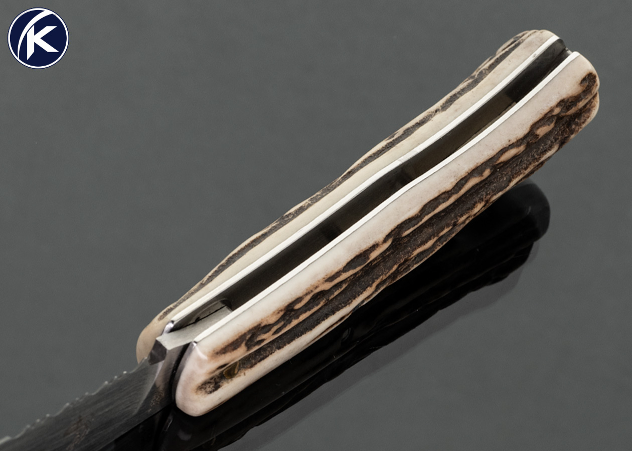 Sao Knives (Max Sao) Custom Knife Lanny II Partially Serrated with Stag and Bullet Shield Lockback - Image 5