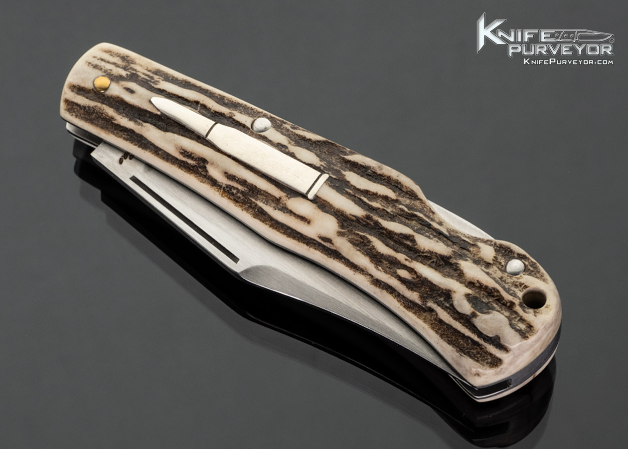 Sao Knives (Max Sao) Custom Knife Lanny II Partially Serrated with Stag and Bullet Shield Lockback - Image 2