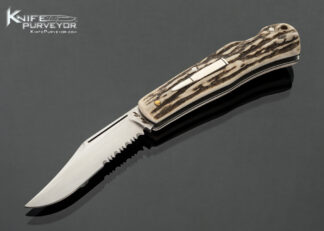 Sao Knives (Max Sao) Custom Knife Lanny II Partially Serrated with Stag and Bullet Shield Lockback 18249