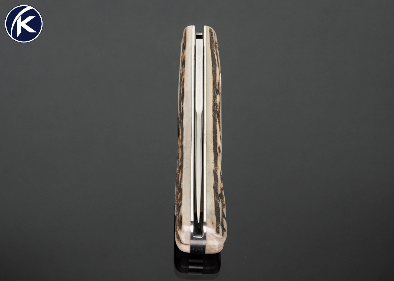 Sao Knives (Max Sao) Custom Knife Lanny II Partially Serrated with Stag and Bullet Shield Lockback - Image 6