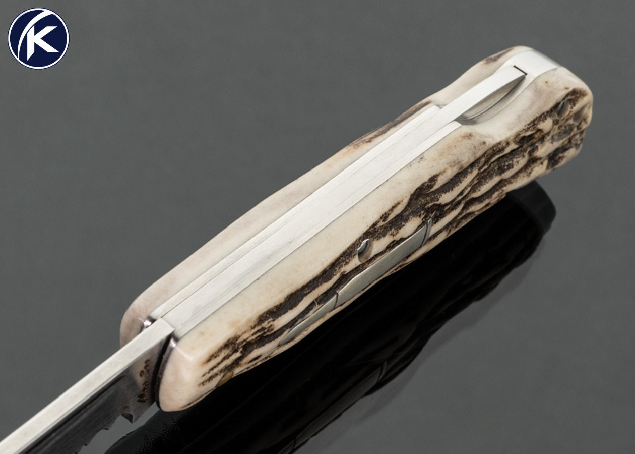 Sao Knives (Max Sao) Custom Knife Lanny II Partially Serrated with Stag and Bullet Shield Lockback - Image 4