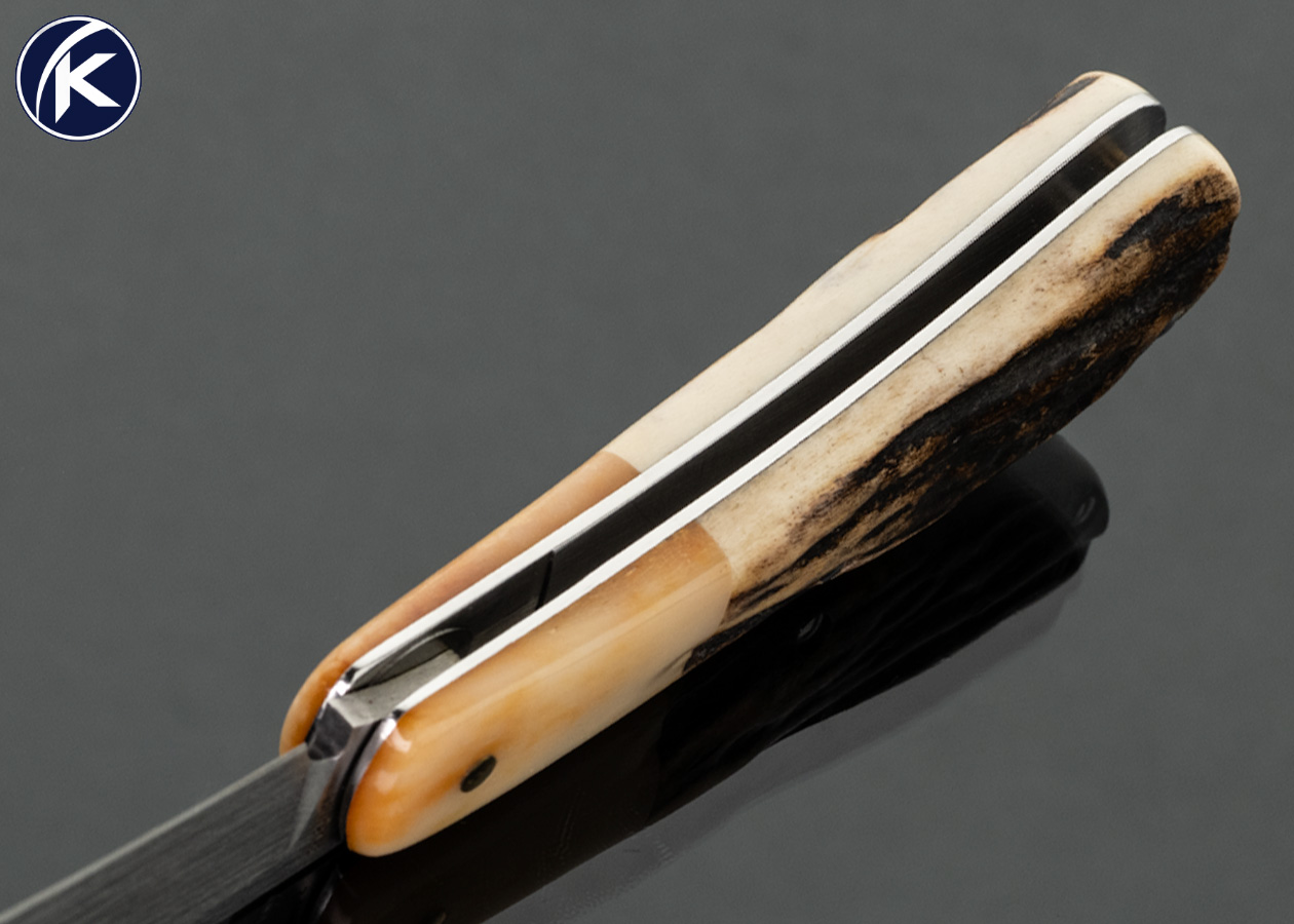 Sao Knives (Max Sao) Custom Knife Small Trapper Bone and Stag Slip Joint with Half Stop - Image 5