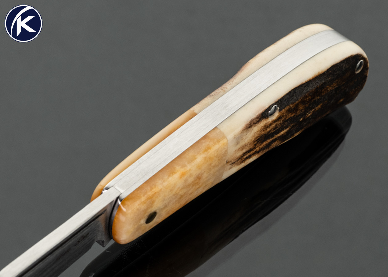 Sao Knives (Max Sao) Custom Knife Small Trapper Bone and Stag Slip Joint with Half Stop - Image 4