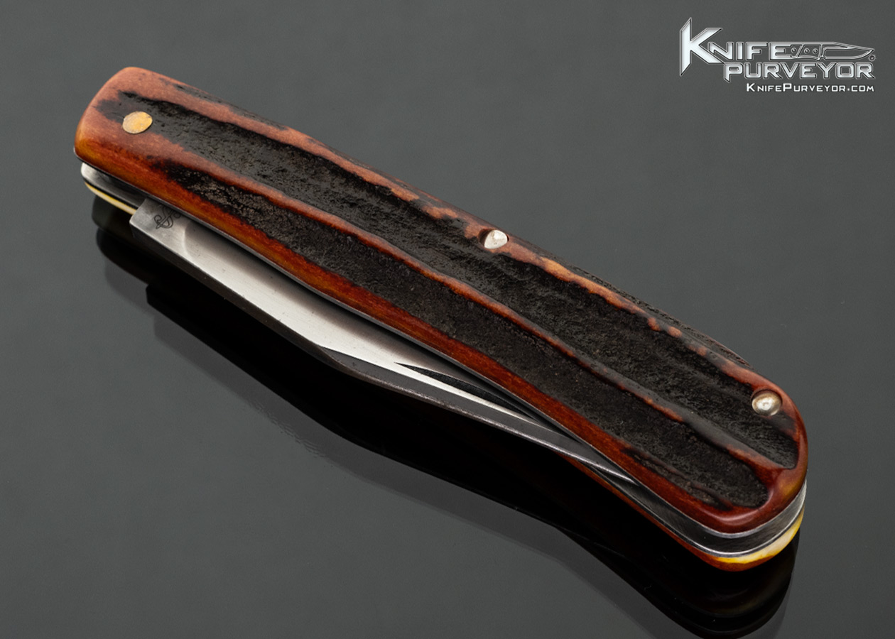 Sao Knives (Max Sao) Custom Knife W2 Blade with Amber Stag Trapper Slip Joint with Half Stop - Image 2