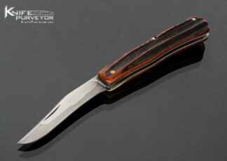 Sao Knives (Max Sao) Custom Knife W2 Blade with Amber Stag Trapper Slip Joint with Half Stop 18252