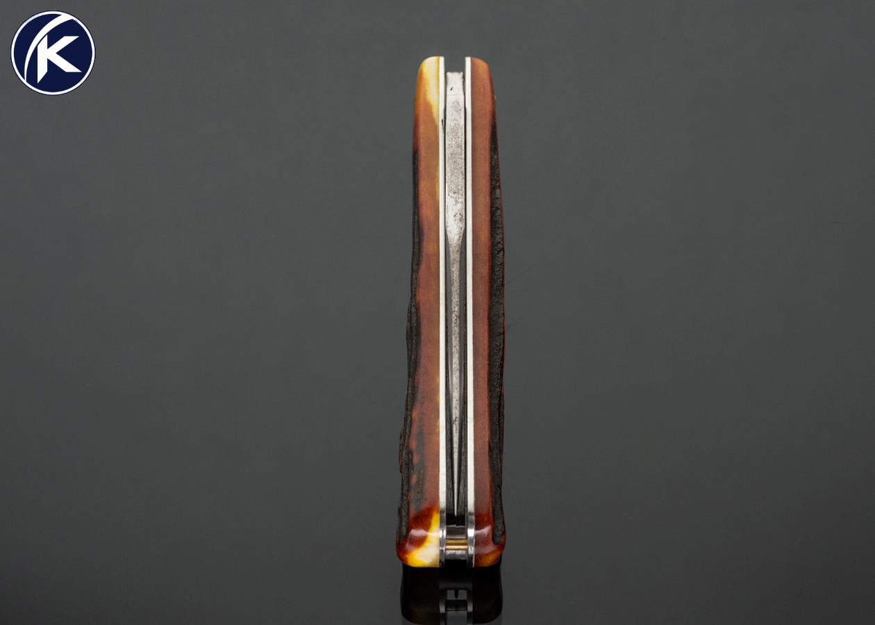Sao Knives (Max Sao) Custom Knife W2 Blade with Amber Stag Trapper Slip Joint with Half Stop - Image 6