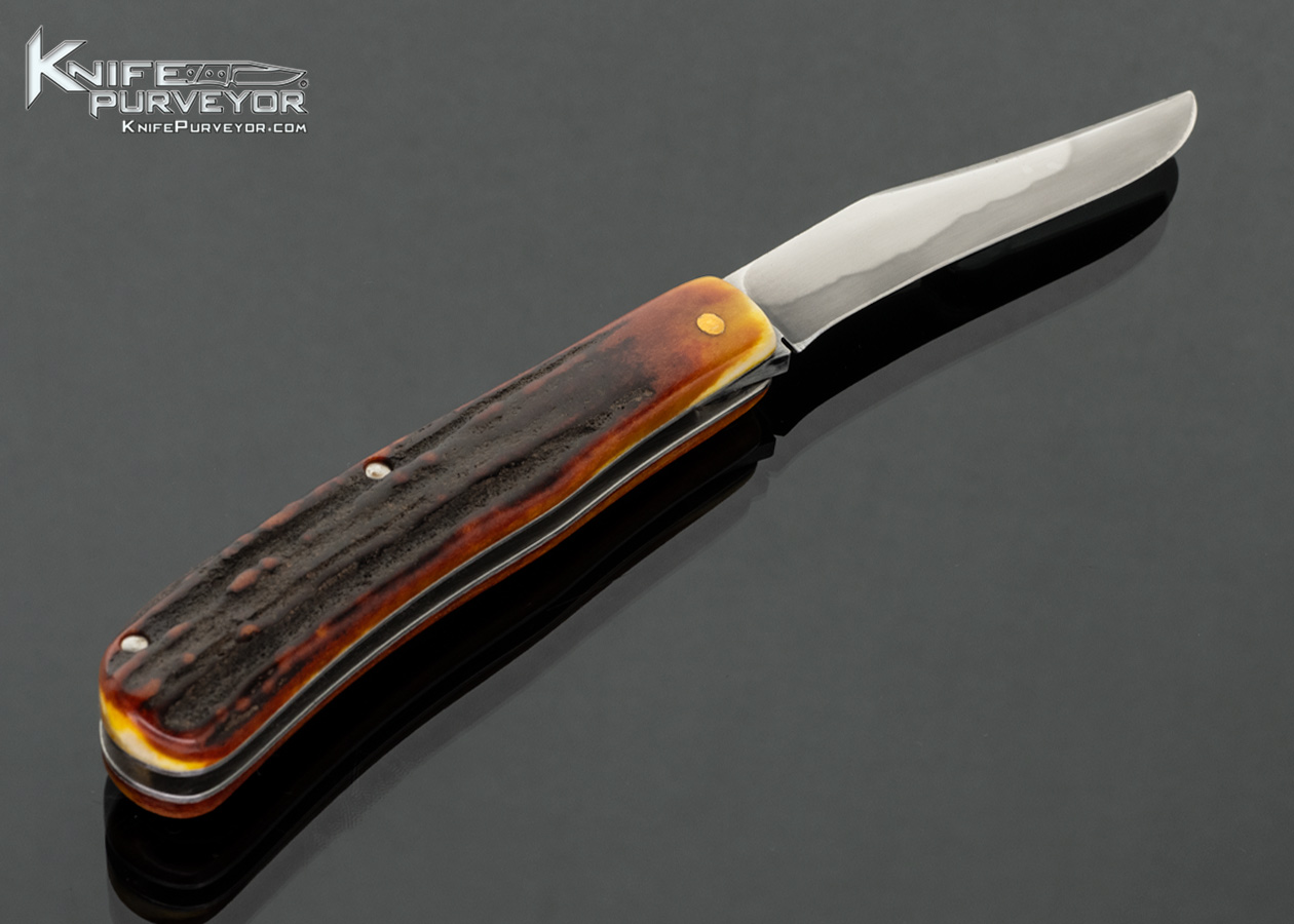 Sao Knives (Max Sao) Custom Knife W2 Blade with Amber Stag Trapper Slip Joint with Half Stop - Image 3
