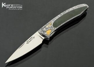 Scott-Sawby-Custom-Knife-Green-Jade-Interframe-Self-Lock-Engraved-by-Kurt-Horvath-with-24kt-Gold-Inlays