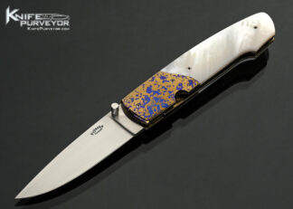 Stan-Fujisaka-Custom-Knife-Anodized-Titanium-Bolsters-with-Mother-of-Pearl-Gents-Linerlock-