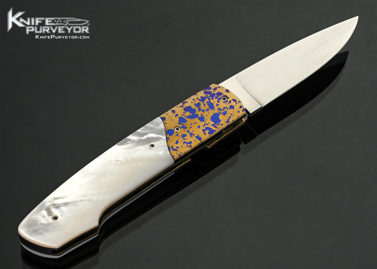 Stan-Fujisaka-Custom-Knife-Anodized-Titanium-Bolsters-with-Mother-of-Pearl-Gents-Linerlock-