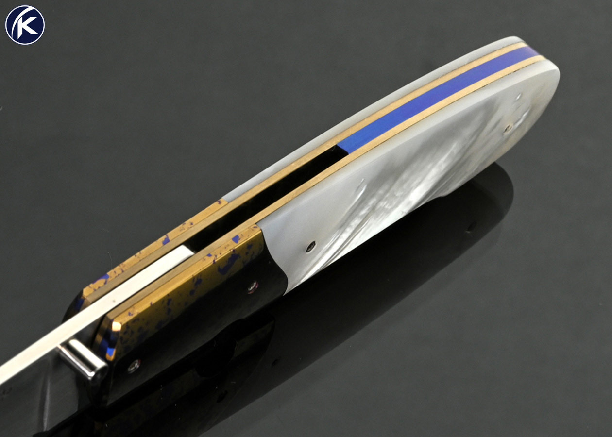 Stan-Fujisaka-Custom-Knife-Anodized-Titanium-Bolsters-with-Mother-of-Pearl-Gents-Linerlock-