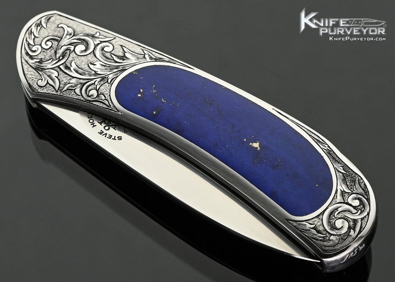 Steve Hoel Custom Knife Blue Lapis Interframe Lockback Engraved by Jim R. Sornberger in 2002
