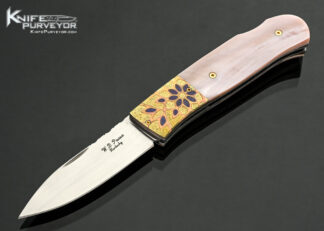 W.D.-Pease-Custom-Knife-Anodized-and-Stippled-Titanium-Bolsters-with-Pink-Pearl-Lockback-