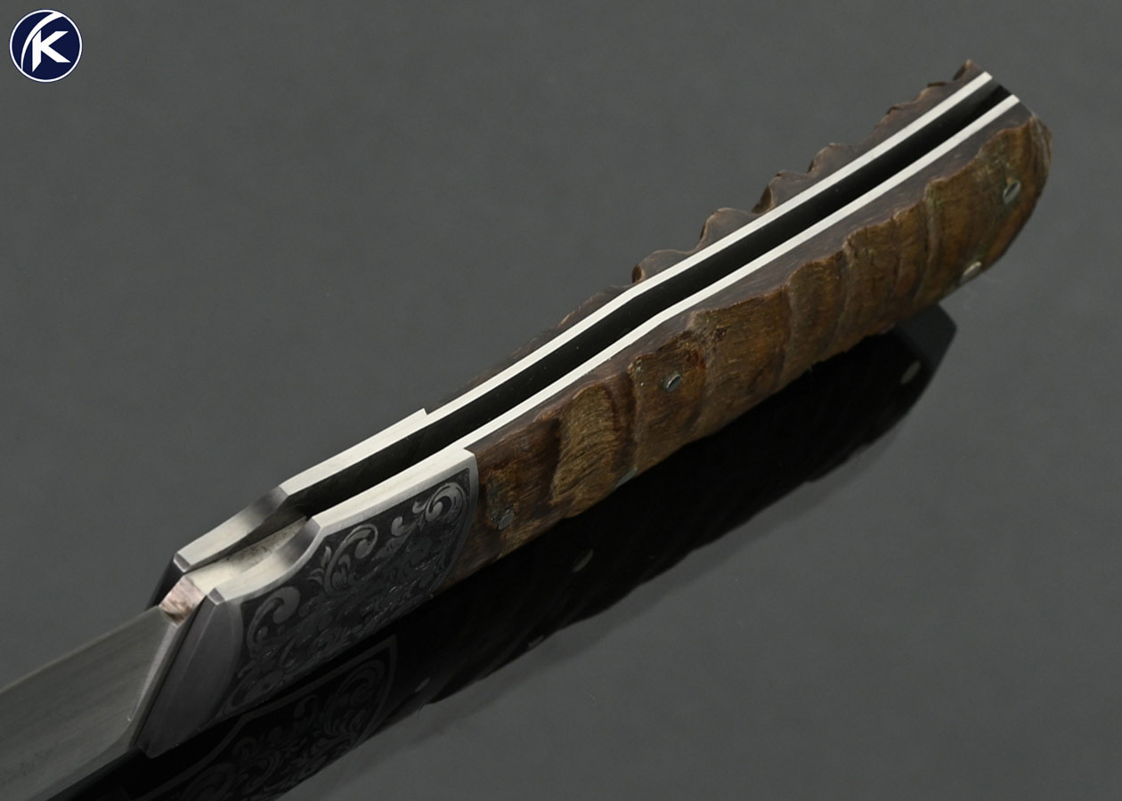 W.D. Pease Custom Knife Ram’s Horn Lockback Engraved by DEW