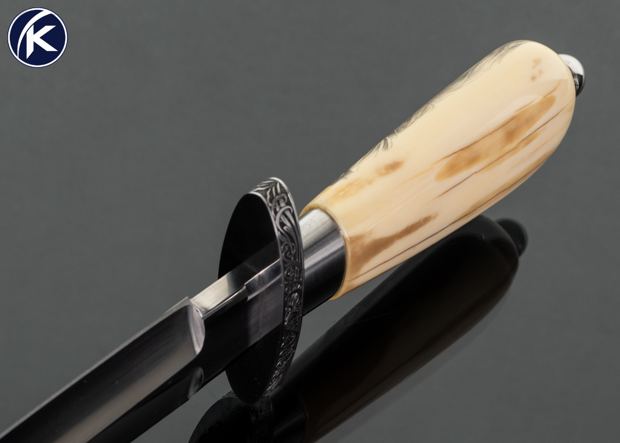 Willie Rigney Custom Knife Mammoth Fixed Blade Dagger Scrimshawed by Rick B. Fields and Engraved by Julie Warenski 18272