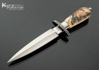 Willie Rigney Custom Knife Mammoth Fixed Blade Dagger Scrimshawed by Rick B. Fields and Engraved by Julie Warenski 18272