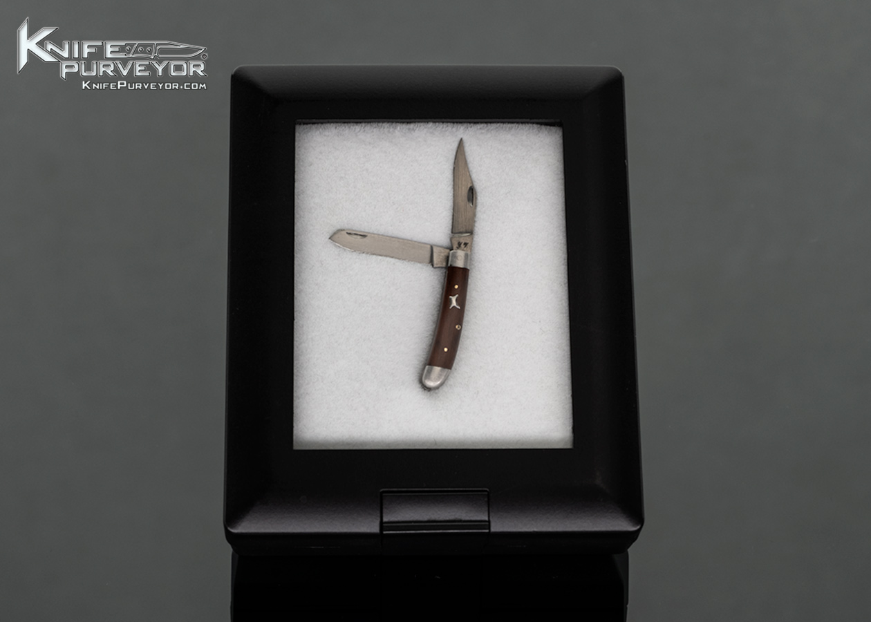 Yvon Vachon Custom Knife Miniature Ironwood and Escutcheon 2 Bladed Slip Joint with Half Stop 18201