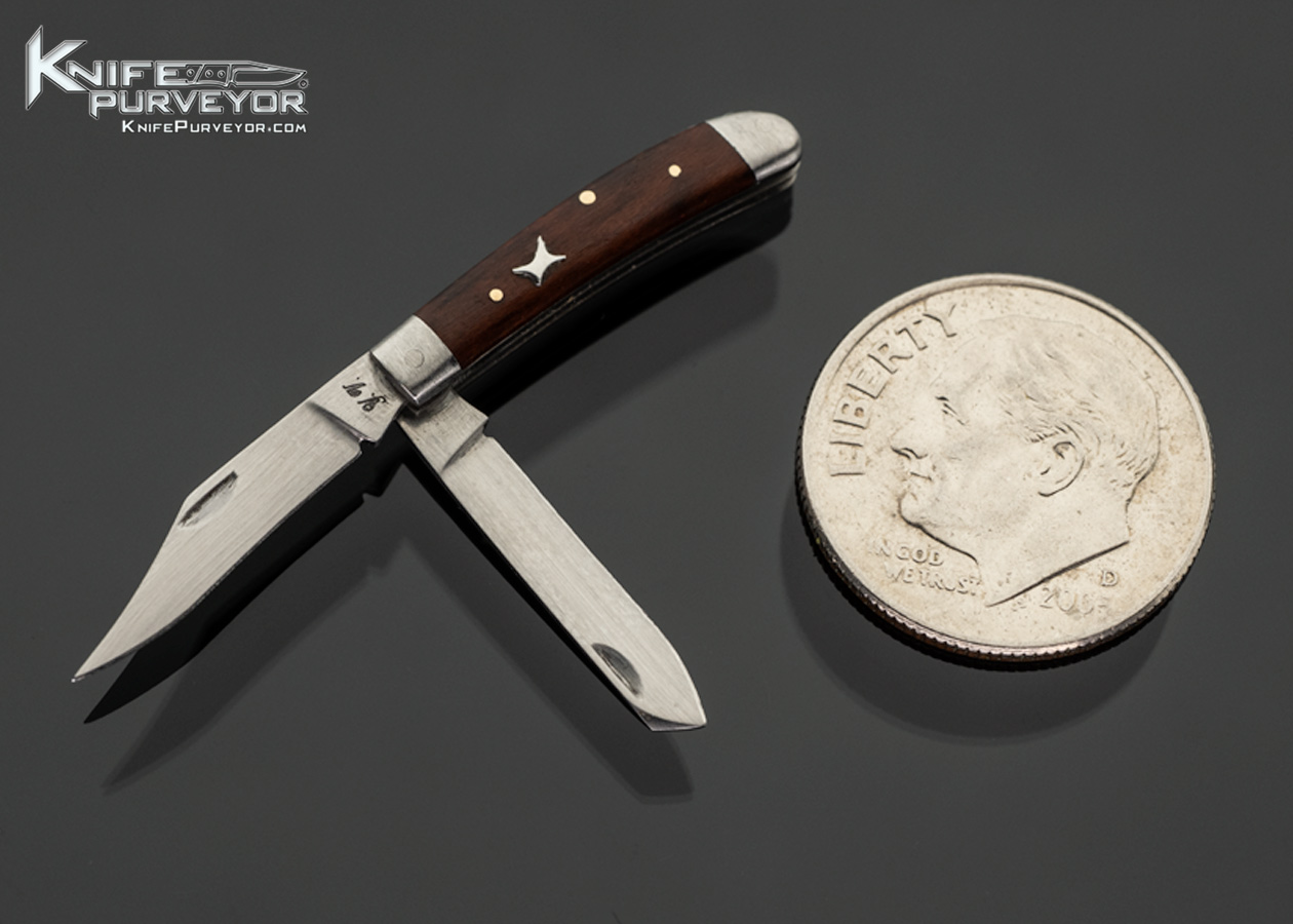 Yvon Vachon Custom Knife Miniature Ironwood and Escutcheon 2 Bladed Slip Joint with Half Stop 18201