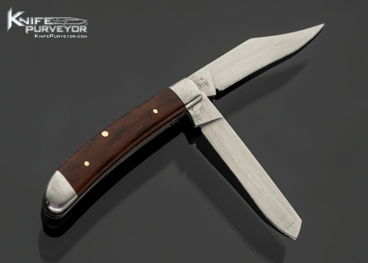 Yvon Vachon Custom Knife Miniature Ironwood and Escutcheon 2 Bladed Slip Joint with Half Stop - Image 2