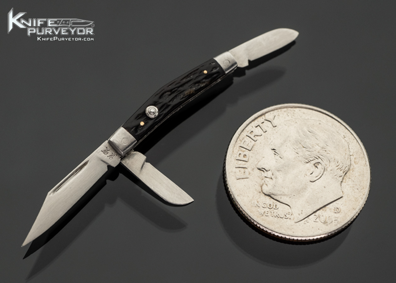 Yvon Vachon Custom Knife Miniature Jigged Bone 3 Bladed Slip Joint with Half Stop 18200