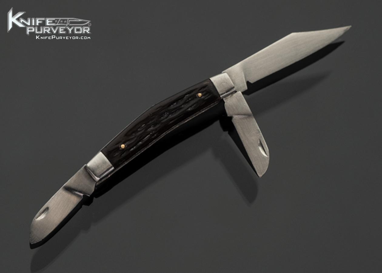 Yvon Vachon Custom Knife Miniature Jigged Bone 3 Bladed Slip Joint with Half Stop - Image 2