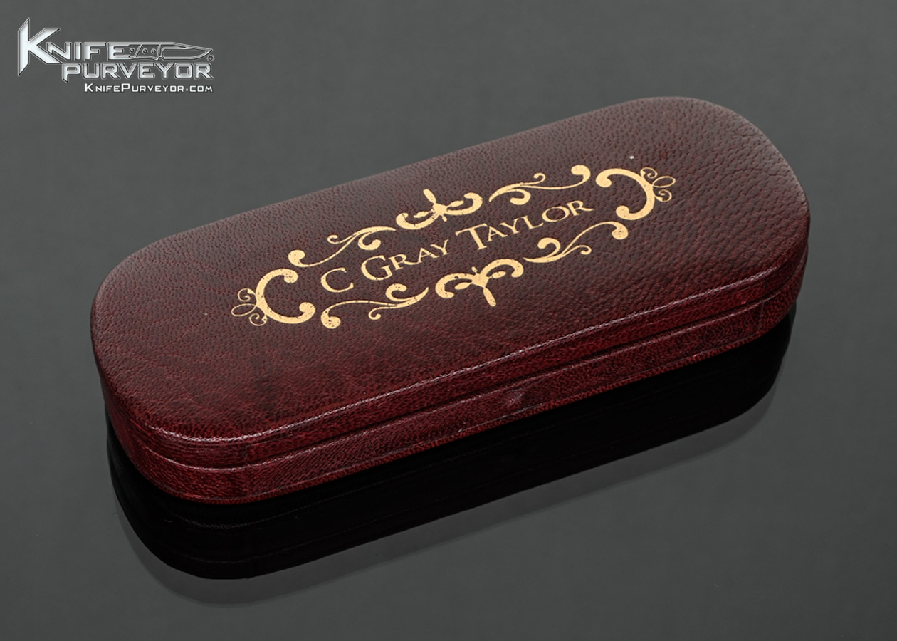 C. Gray Taylor Custom Knife Amber and 14Kt Gold 3 Bladed Candle End Lobster Pattern Slip Joint Engraved by Tim George with Handmade Box 18461