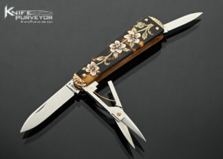 C. Gray Taylor Custom Knife Amber and 14Kt Gold 3 Bladed Candle End Lobster Pattern Slip Joint Engraved by Tim George with Handmade Box 18461