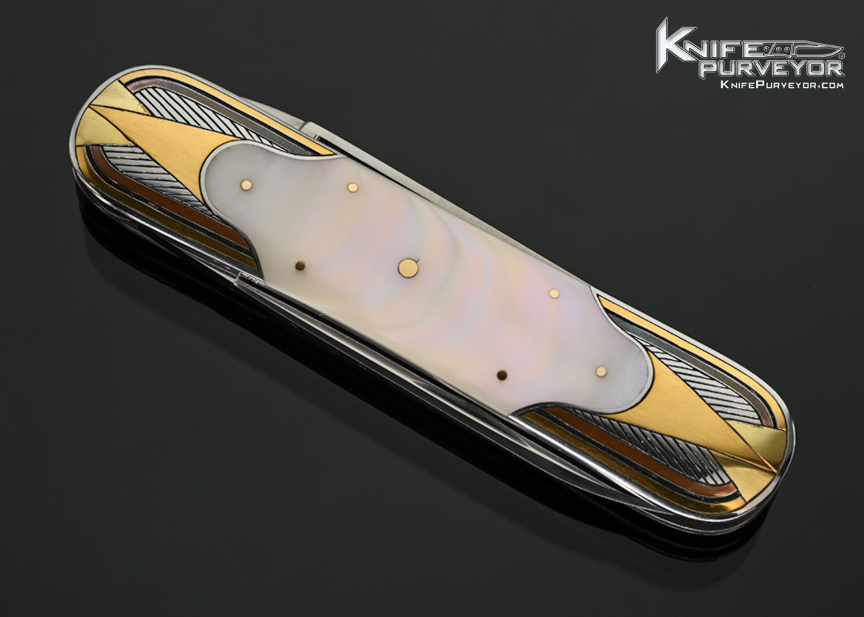 C. Gray Taylor Custom Knife Green Seasnail Shell 2 Blade Slipjoint Engraved by Tim George - Image 2