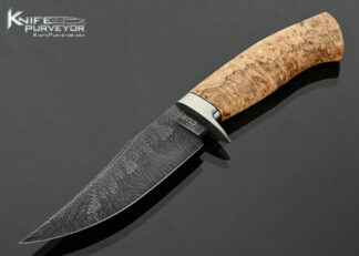 Curt Zimmermann Custom Knife “Reverse Riptide” Damascus and Spalted Burl Wood Fixed Blade