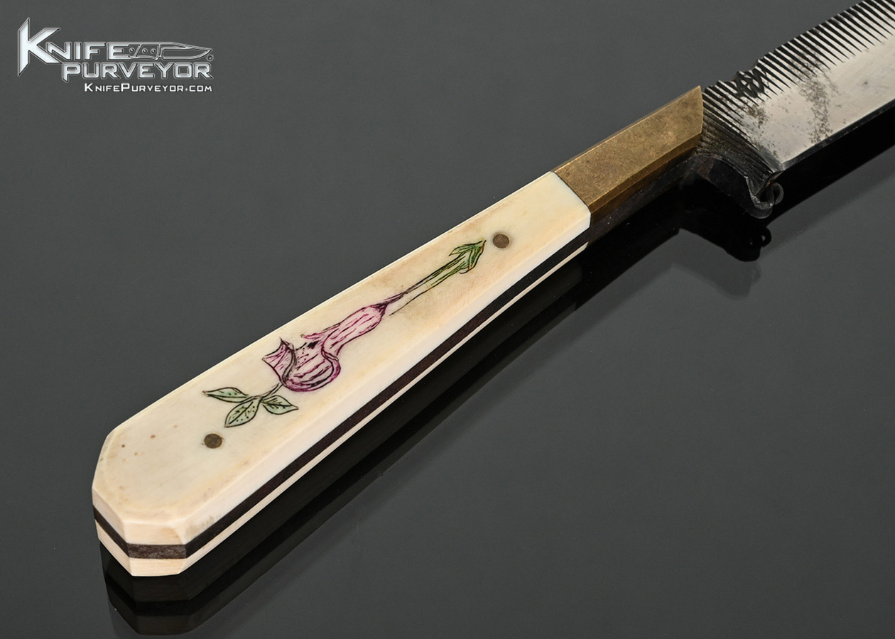 Daniel-Winkler-Custom-Knife-Small-File-Neck-Knife-Hunter-with-Bone-Scrimshawed-by-Karen-Shook-and-Winkler-Sheath-