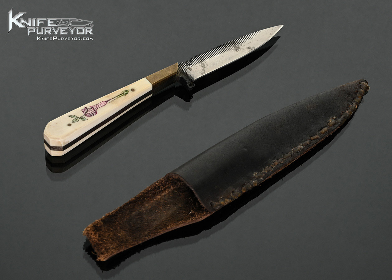 Daniel-Winkler-Custom-Knife-Small-File-Neck-Knife-Hunter-with-Bone-Scrimshawed-by-Karen-Shook-and-Winkler-Sheath-