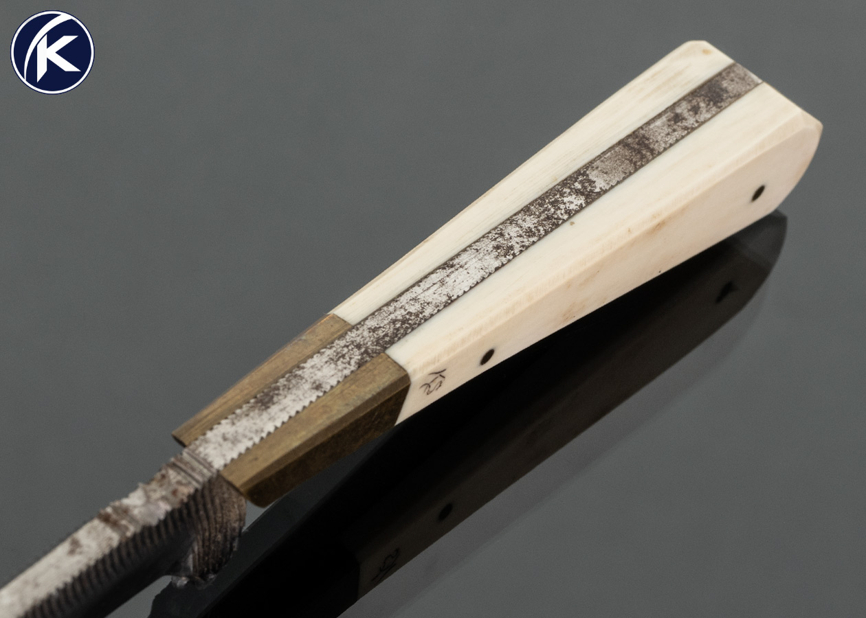 Daniel Winkler Custom Knife Small File Neck Knife Hunter with Bone Scrimshawed by Karen Shook and Winkler Sheath 18302