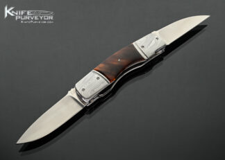 Fabrizio Silvestrelli Custom Knife Amber and Damasteel Double Bladed Linerlock 18332