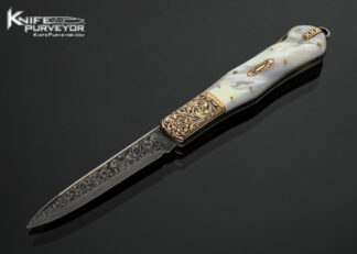 H.H. Frank Custom Knife 1982 Sole Authorship Engraved 14Kt Gold and Mother of Pearl Shell Lockback Dagger with 14Kt Gold Toothpick 18408