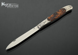 Jean Pierre Sucheras Custom Knife Elizabeth Da Justa Engraved Piqued Amber Front Lock Folding Fruit Knife 18316