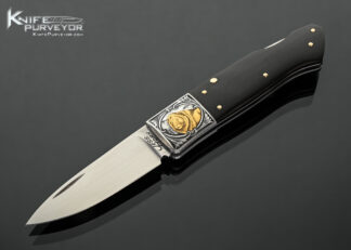 Jess Horn Custom Knife Black Buffalo Horn with 14Kt Gold Pins "3/4 SHLM" Lockback Engraved by Lisa Tomlin 18295