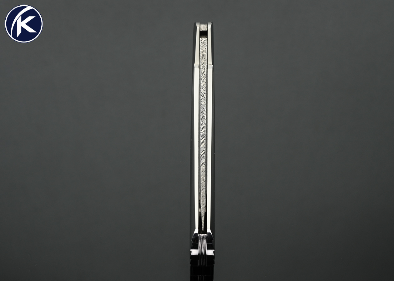 Ken Steigerwalt Custom Knife Damsteel with Fluted Stainless Steel with Gold Inlays and Pen Shell Lockback 18457