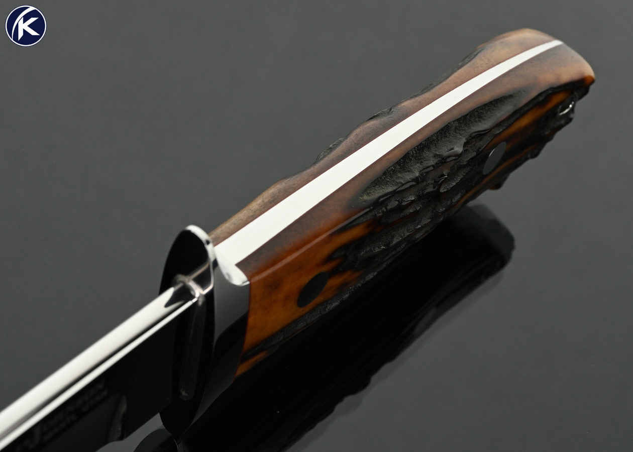 S.R.-Johnson-Custom-Knife-Stag-Double-Signature-Chute-Knife-with-Leather-Sheath-