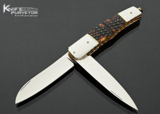 Salvatore-Puddu-Custom-Knife-Piqued-Amber-with-Gold-Dots-Inlaid-Double-Bladed-Lockback-
