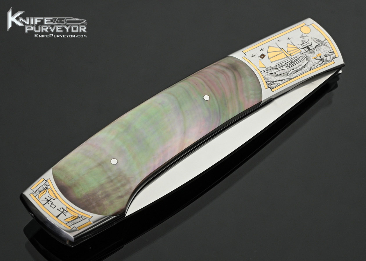Scott-Sawby-Custom-Knife-Black-Lip-Tahitian-Pearl-Self-Lock-Engraved-with-Gold-Inlays-by-Marian-Sawby-
