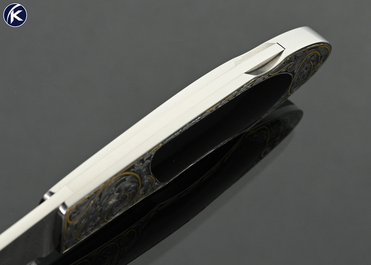 Tim-Herman-Custom-Knife-Damascus-and-Black-Edwards-Jade-Interframe-Lockback-Engraved-with-Gold-Inlays-by-Ray-Cover-Jr.-