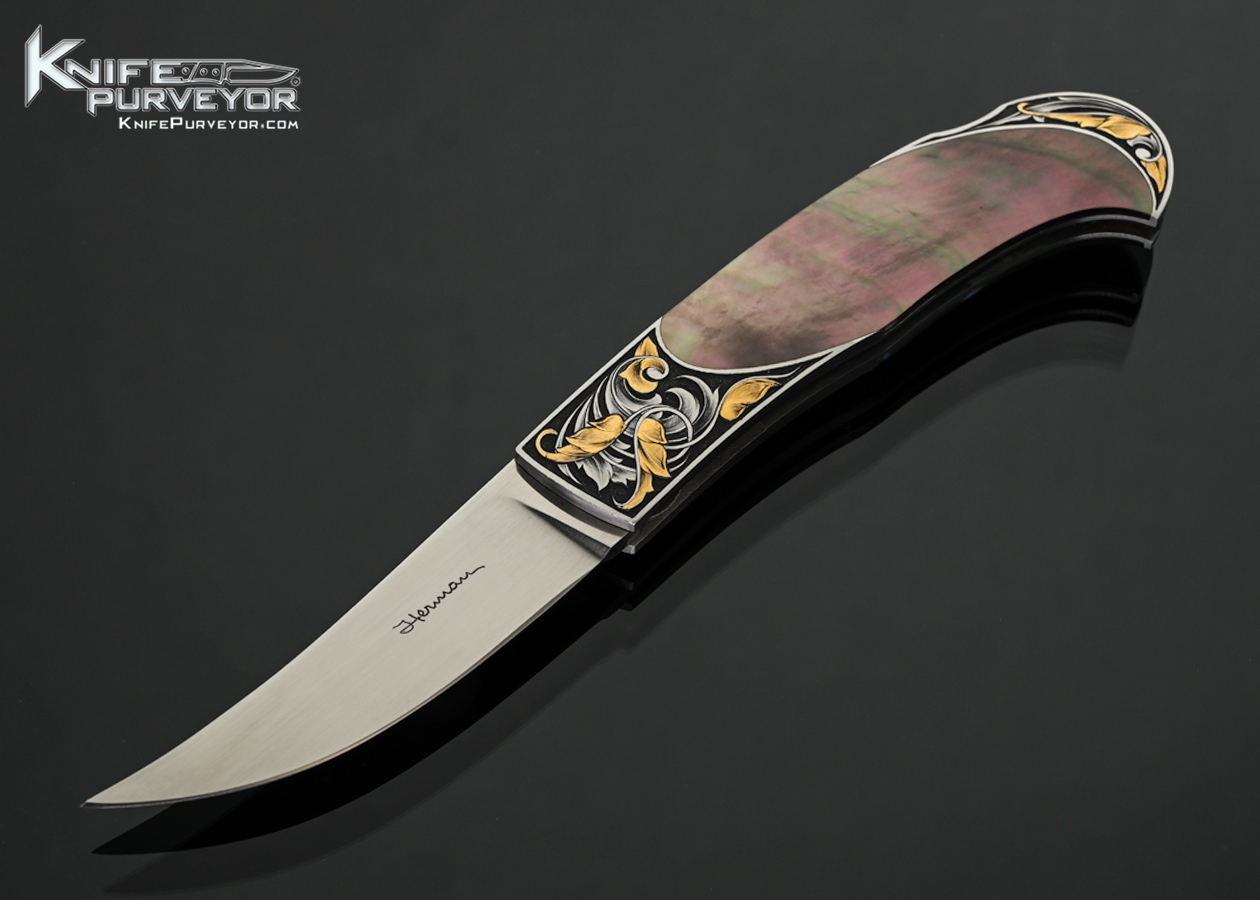 Tim Herman Custom Knives Sole Authorship Engraved Black Lip Interframe Lockback 18328