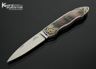 Warren Osborne Custom Knife Black Lip Tahitian Pearl Shell Interframe Lockback Engraved by Tim George with 24Kt Gold Inlays 18450