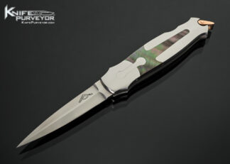 Warren Osborne Custom Knife Black Lip Tahitian Pearl Shell Semi Interframe Automatic Lockback Dagger with Rose Gold Bale 18307