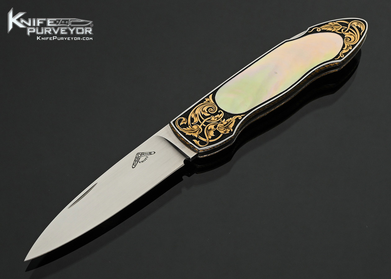 Warren-Osborne-Custom-Knife-Gold-Lip-Pearl-Interframe-with-Gold-Inlays-Lockback-Engraved-by-Tim-George-