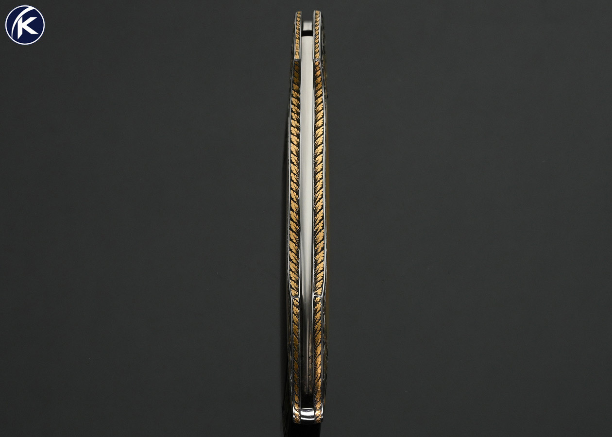 Warren-Osborne-Custom-Knife-Gold-Lip-Pearl-Interframe-with-Gold-Inlays-Lockback-Engraved-by-Tim-George-