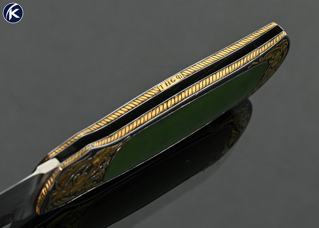 Warren-Osborne-Custom-Knife-Green-Apple-Jade-Interframe-Lockback-with-Gold-Inlays-Engraved-by-Tim-George-