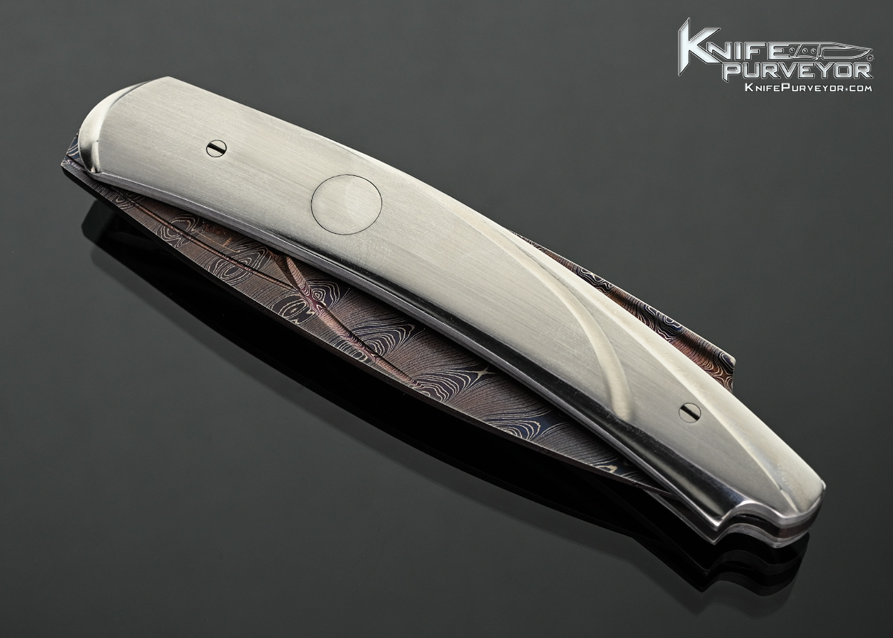 William Tuch Custom Knife Blued Damascus and Fluted Steel Double Action Automatic Linerlock - Image 2